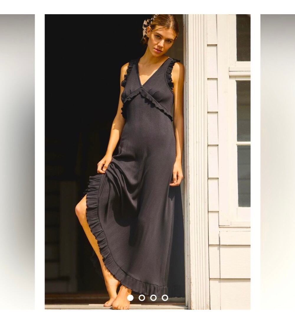 By Anthropologie Plunge V-Neck Medium Ruffle A-Line Dress